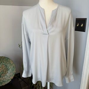 Vince. Womens Stretch Silk Half Placket Popover Blouse light whisper blue sz med